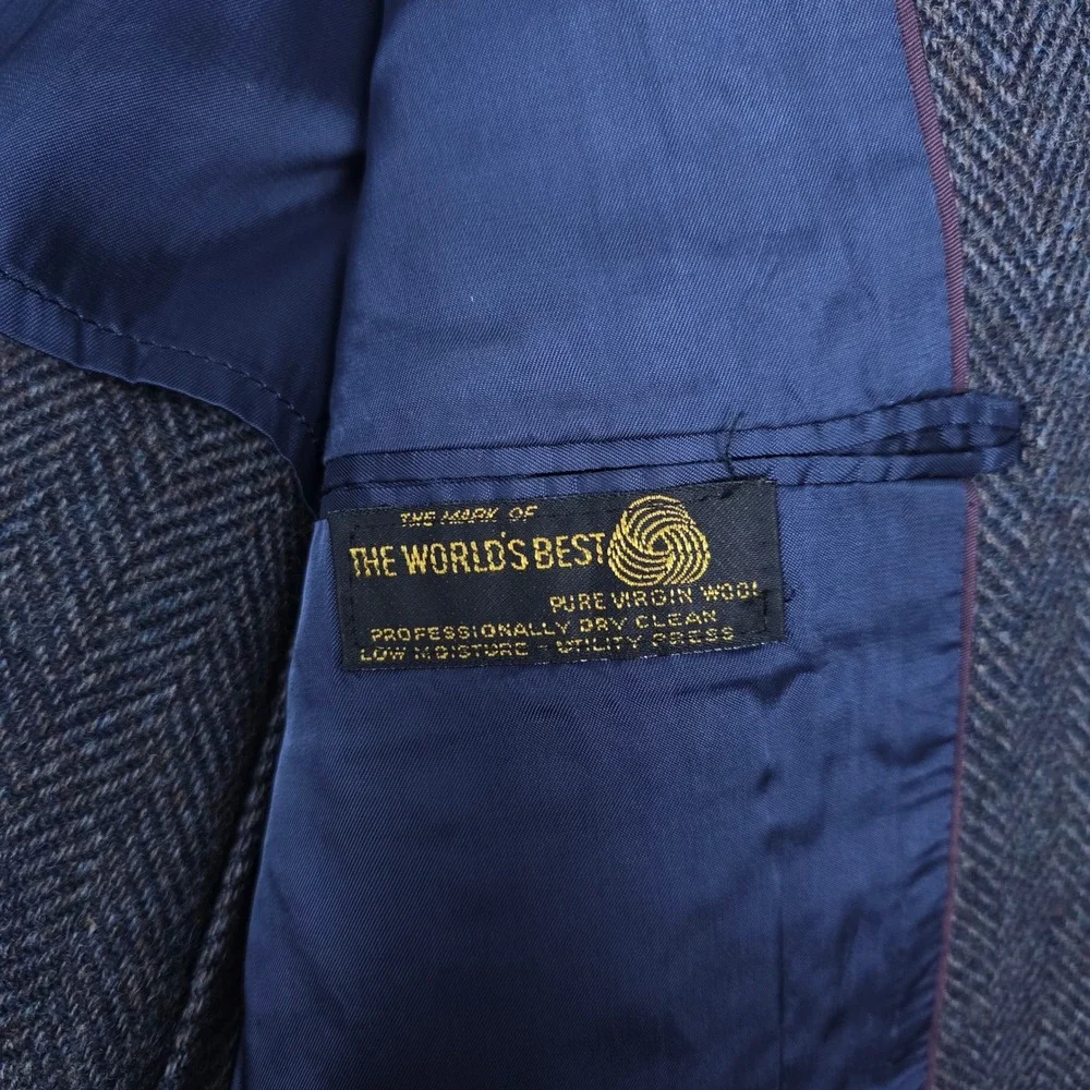 Hart Schaffner & Marx Tweed Herringbone Pure Wool Sport Coat Blazer Jacket Blue